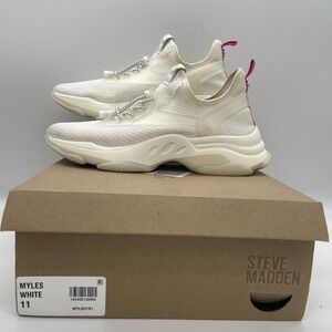 Steve Madden Womens Size 11 Shoes White Myles White NY 90 Sneakers Pink Pull Tab